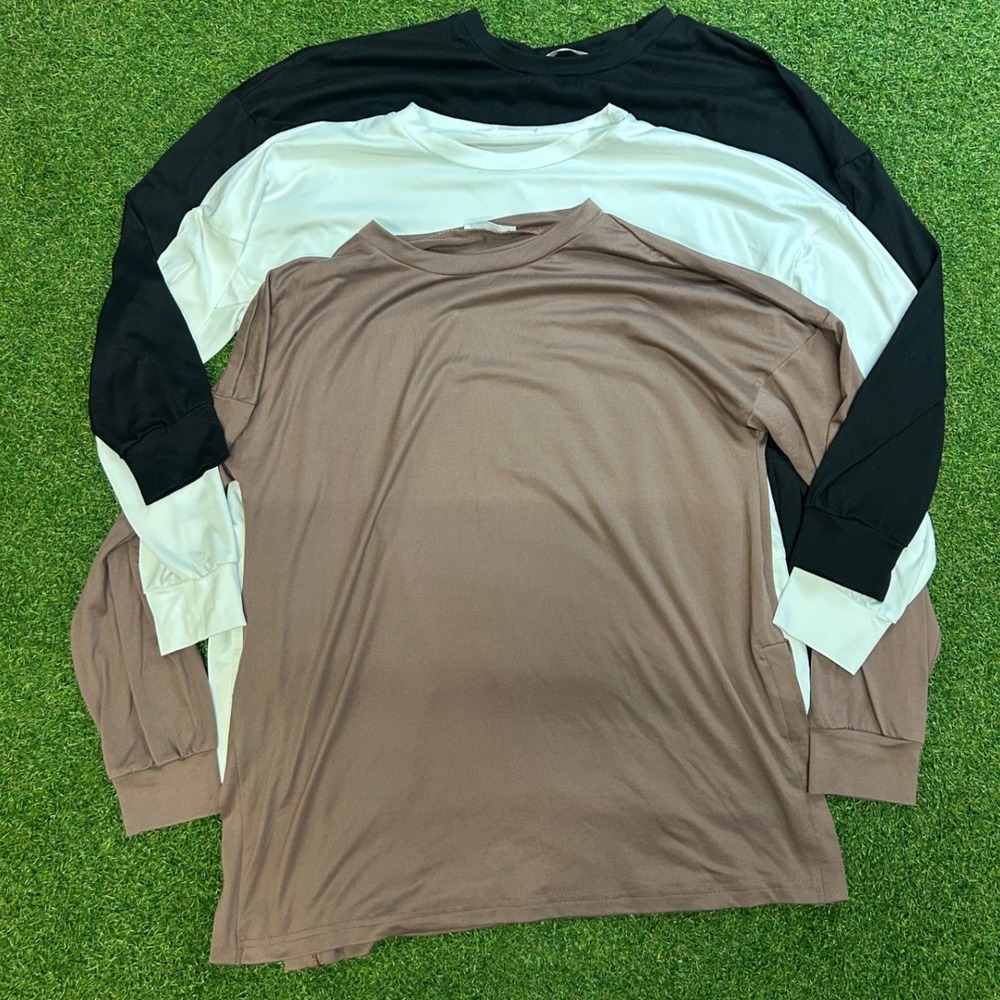 Ekouaer Womens Long Sleeve Crewneck Lounge Tops 3 Pack Black White Brown Small
